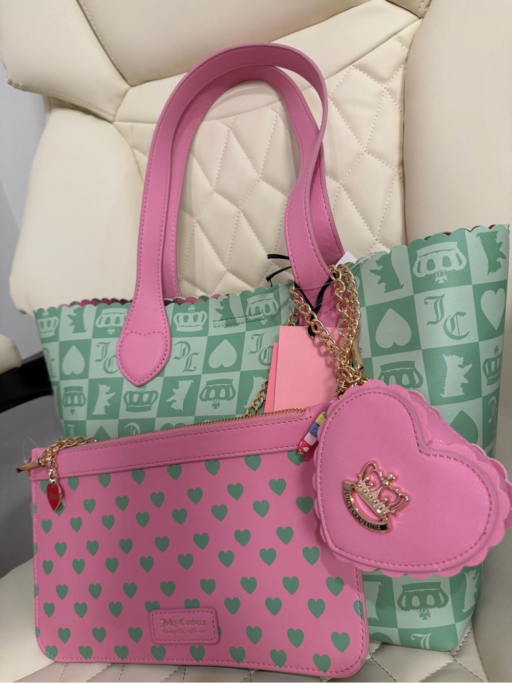 Juicy Couture Pink & Mint Heart Tote Set - Picture 2 of 7